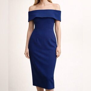 Betsy & Adam Navy Off Shoulder Cocktail Dress Sheath Formal Size 8 USA